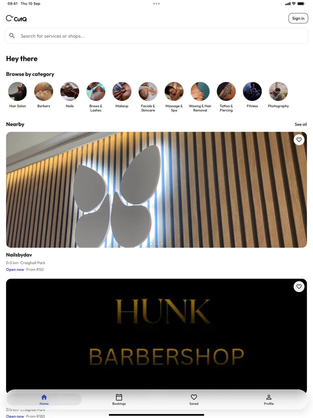 The CutQ home screen laid out for iPad in a multi-column grid