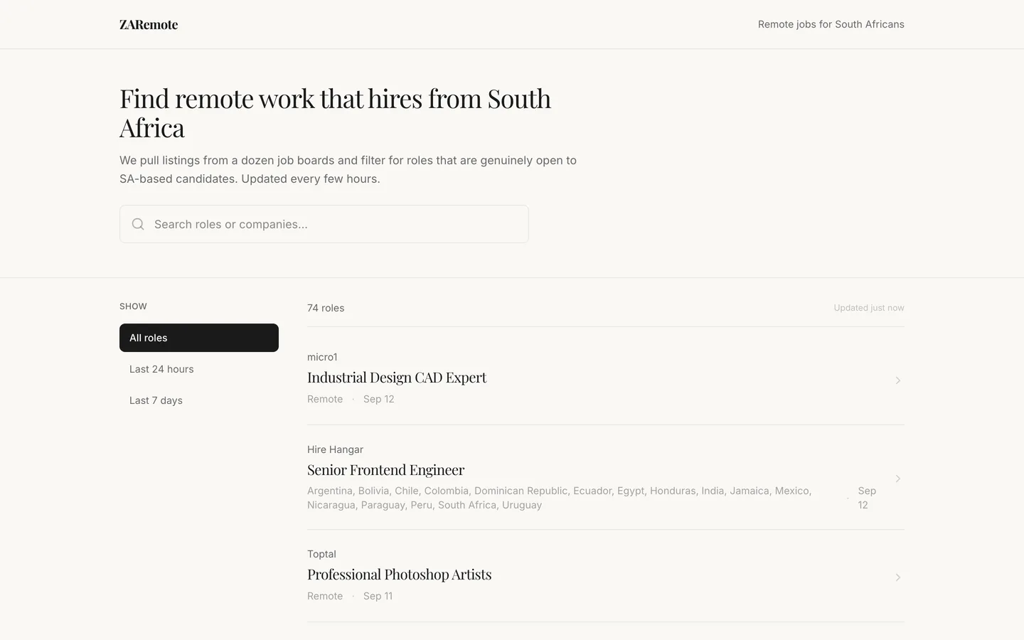 ZARemote job board listing remote roles open to South African candidates